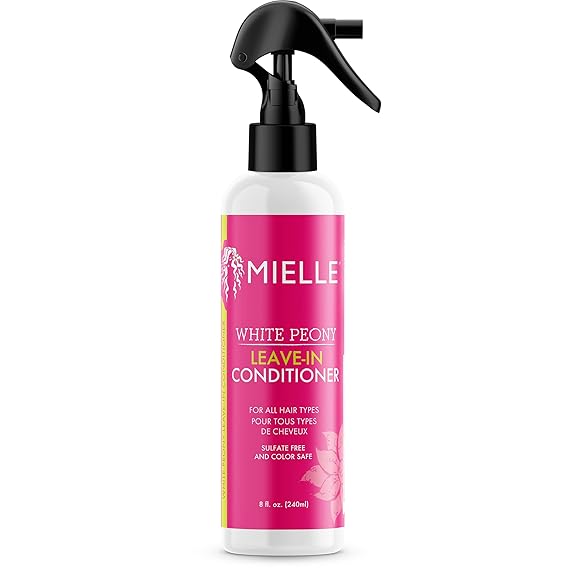 Mielle Organics White Peony Leave-In Conditioner Spray - Ultra-Moisturizing Detangler for Curly & Natural Hair - Frizz Control & Moisture Seal - Color-Safe & Sulfate-Free, 8 Fl Oz