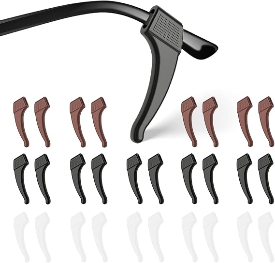 20 Pairs Anti-Slip Eyeglass Ear Grips Hook, Comfortable Silicone Elastic Eyeglasses Temple Tips Sleeve Retainer-For Eyeglasses Sunglasses Spectacles Glasses(Black+Clear+Brown)
