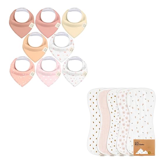 KeaBabies 8-Pack Baby Bandana Drool Bibs for Girls and 5-Pack Muslin Burp Cloths Baby Boy, Girl - Baby Bibs for Baby Girls, Baby Burp Cloth, Soft Cotton Bandana Bibs