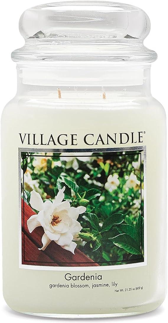 Village Candle Gardenia Large Glass Apothecary Jar Scented Candle 21.25 oz., Gift for Mom and Dad, White