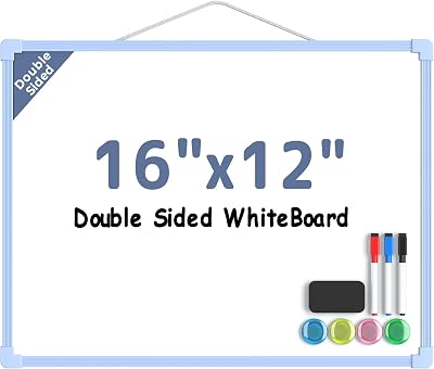 MaxGear Double-Sided Dry Erase Board for Wall, 16x12 Hanging Whiteboard, Small Dry Erase White Board kit, Portable Whiteboard for Planning, Drawing, Memo, to Do List, Blue Frame