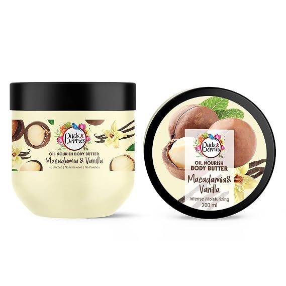 Macadamia and Vanilla, Oil Nourishing Body Butter for Intense Moisturization | All Skin Types | No Silicone, No Mineral Oil, No Paraben | 200 ml