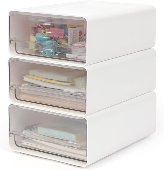 Stackable Desk Organiser with 3 Drawers, Storage Drawers with Compartments