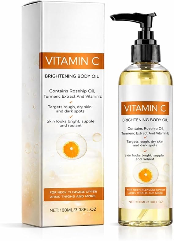 Vitamin C Brightening Body Oil, Firming Body Massage Oil Moisturizer with Vitamin C Serum, Deeply Nourishes & Hydrates, Brightens & Even Tone, Skin Tightening Care Oil For Wrinkles, 100ml (1pc)