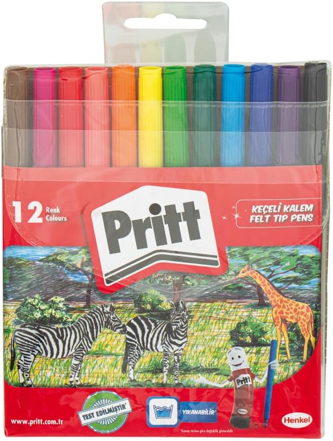 Pritt Felt Pens, child-friendly harmless paint, water-based colored pencil, erasable crayon, durable stationery material, 12 Color Pack