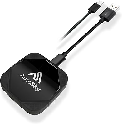 AutoSky Wireless Android Auto Car Adapter for Factory Wired Android Auto- Easy Set Up Plug & Play with USB & USB-C - WiFi 5GHz Instant Connection from Smartphone to Screen