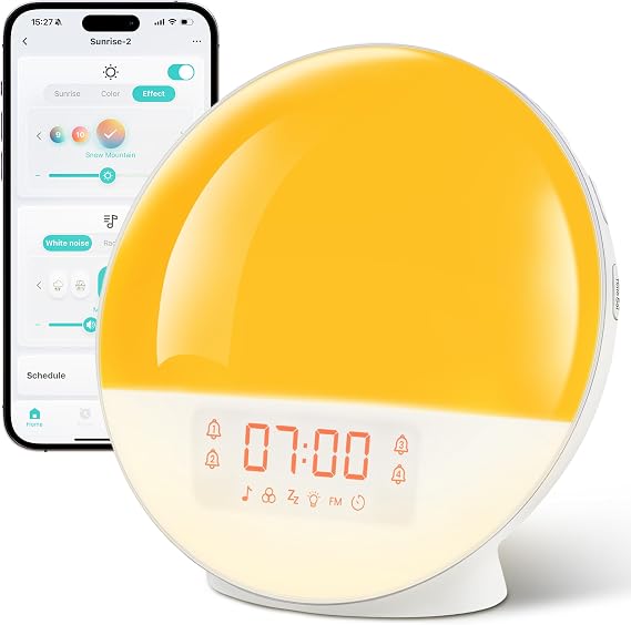 Sunrise Alarm Clock with App Control & White Noise for Heavy Sleeper