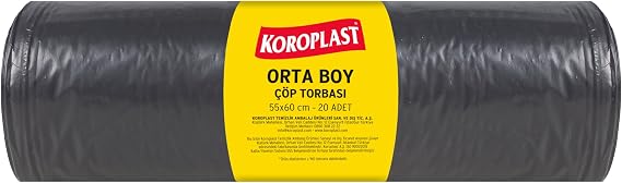 Orta Boy Çöp Torbası 20 Adet 55x60 cm, Sızdırmaz & Yırtılmaz, Çift Katlı, Geri Dönüştürülebilir Çöp Poşeti, Fabrika, Market, Restoran, Bahçe, Otel, Ofis