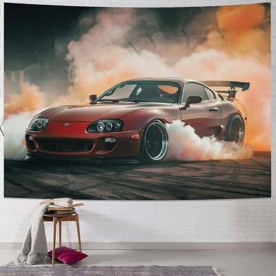 FCXZI Gr Japanese JDM Drift Cars Red Races Realistic Tapestry Tapestry Wall Hanging Curtain Decor Bedroom Home Living Room Wall Art Tapestries