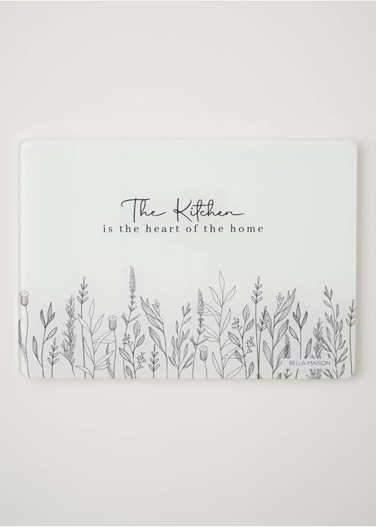 BELLA MAISON Botanique Cam Kesme Tahtası Beyaz (35X25 Cm)