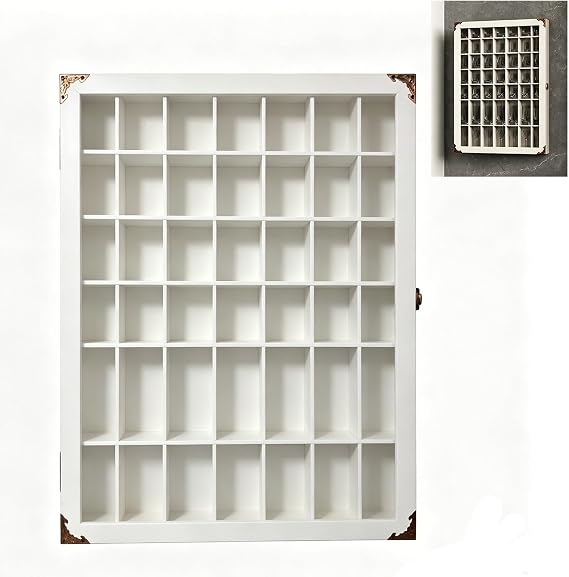 49-Cubby Shot Glass Display Case Wall Mounted Display Cabinet White | Wooden Shot Glasses Holder Shadow Boxes Display Shelf with Lockable Acrylic Door