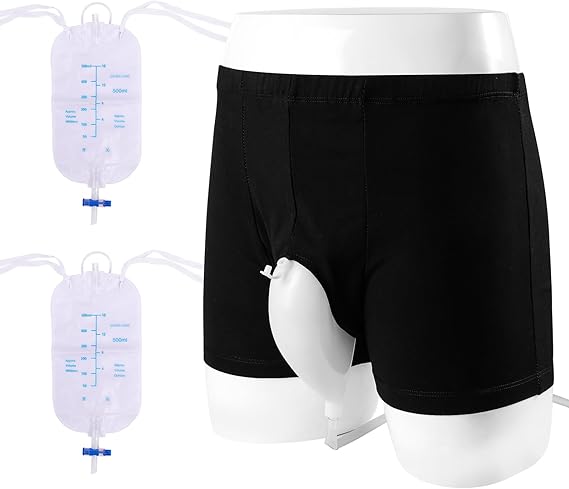Wearable Urine Bag Male Urinal Bag Incontinence Pants for Men, Reusable Portable Male Collection Bags Urinal System with Collection Bag Portable Leak Proof Leg Pee for Elder (S)