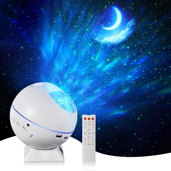 LED Star Sky Projector Light - Ocean Wave Projector Lamp,USB Galaxy Night Light with Music Speaker,Sound Sensor,360°Rotating Sleep Soothing Color Changing Lamp for Stage Bedroom Wedding Christmas
