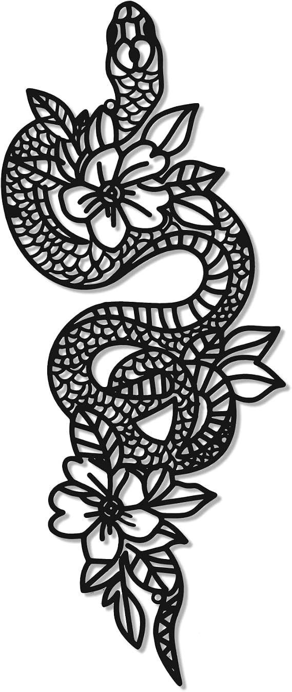 Shimeyao Snake Wall Art Gothic Metal Snake Bedroom Decor Floral Animal Hanging Decor Goth Wall Art Aesthetic Witchy Hanging Boho Decorations for Apartment Bedroom Bathroom