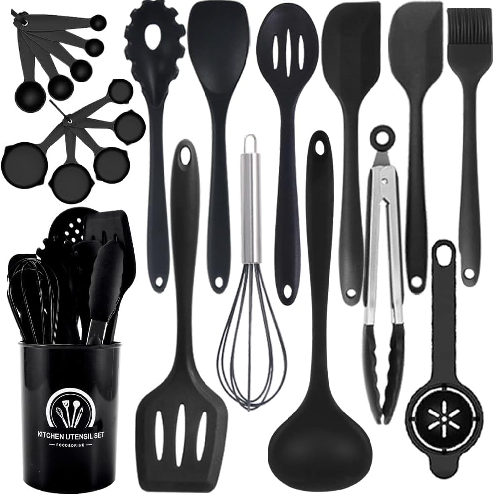Silicone Kitchen Tools Cooking Utensil Set Baking Tools 22-Piece Set Kitchenware Food-Grade Silicone Home Chef Cooking Supplies Heat Resistant Easy Storage Cooking Tools Turner Ladle Tongs Spatula