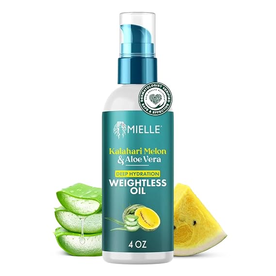 Mielle Organics Weightless Hair Oil, Kalahari Melon & Aloe Vera Deep Long-Lasting Hydration Hair Treatment for Dry, Curly and Textured Hair, Lightweight, Non-Greasy Formula, 4 Ounce