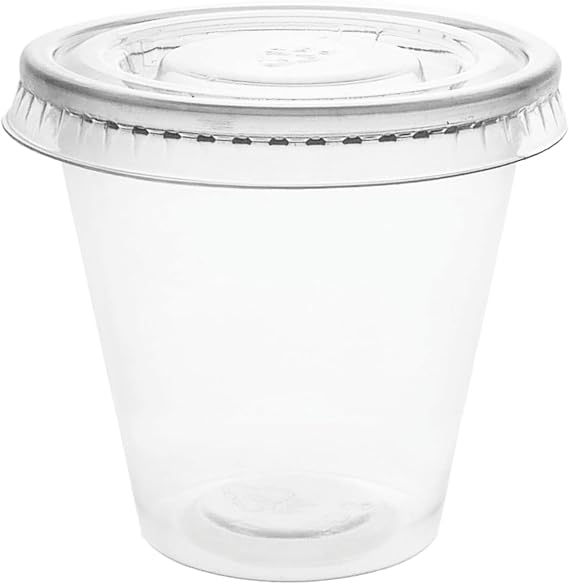 Party Essentials Squeezable Plastic Gelatin/Jello Shot Glasses/Portion Souffle Cups/Condiment Sauce Containers with Lids, 100 Sets, 2 oz. Clear