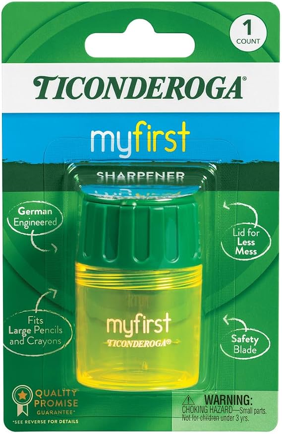 Ticonderoga My First Large Barrel Pencil Sharpener, Yellow and Green
