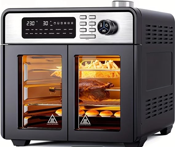 28L Digital Air Fryer Oven, Black, 1700W, 18 Presets, Rapid Air Circulation, Smart Touch Control, Visible Window, Temperature Range 30-230°C, 43x34x39cm