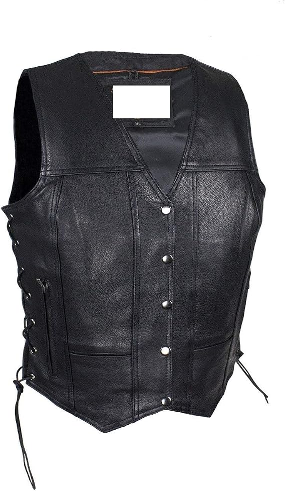 Women's Concealed Carry Sleeveless Solid Soft Leather Vest With Side Laces Motorcycle Biker Jacket For Women