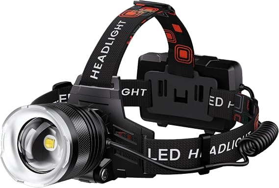 AMAKER LED Headlamp Rechargeable 99000 High Lux, Head Lamp with 12 Modes, IPX7 Waterproof USB Rechargeable Headlight, Zoomable Headlamp for Adults, 90 Adjustable for Camping Hunting