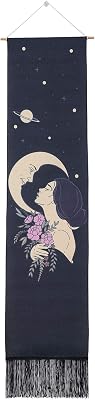 Ufgin Sun and Moon Tapestry Wall Hanging,Aesthetic Mysterious Art Girl Flower Long Tassel Tapestries for Living RoomBedroomHome Decor