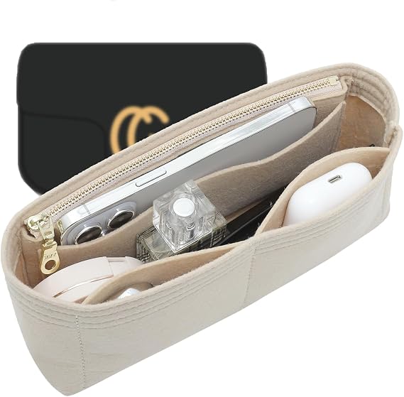 Purse Organizer Insert Compatible with GG Marmont Large Shoulder Bag, Custom Fit Inside Premium Bag Organizer Lightweight Purse Insert with Zipper, Handbag & Tote Shaper, Beige,L