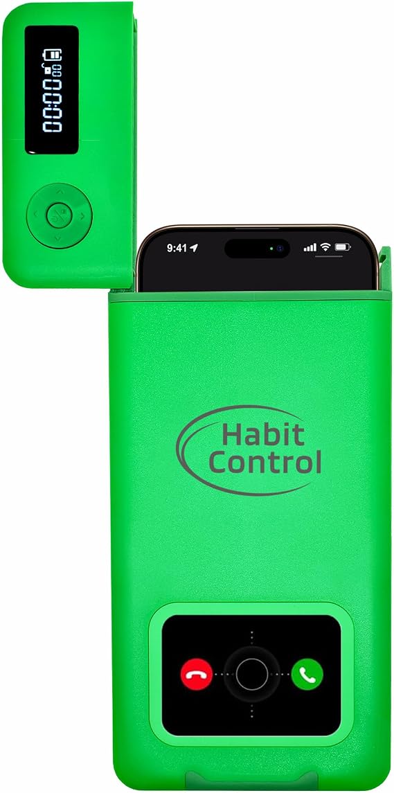 Timed Lock Box - Cell Phone Locker with Charger for Self-Discipline, Cell Phone Jail for Teachers, Time Locking Container to Limit Smartphone Addiction, Small Lockable Safe (Green)