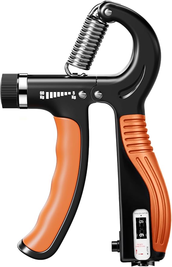 Adjustable Hand Gripper with Smart Counter, 5-60kg Resistance Grip Strength Trainer for Sports and Fitness