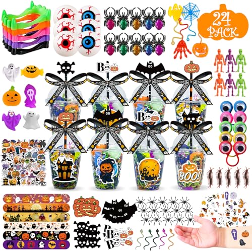 Halloween Party Favors, 24 Pack Kids Party Cups Bulk, 292 Pcs Toys for Trick or Treat, Treat Bags Goodie Bag Stuffers Fillers Classroom Prizes Non-candy Treats