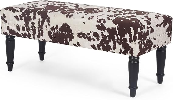 Joveco 39 Entryway Bench,End of Bed Ottoman Bench with Rivet- Upholstered Padded Benches for Living Room,Bedroom,Hallway (Brown Milk Cow)