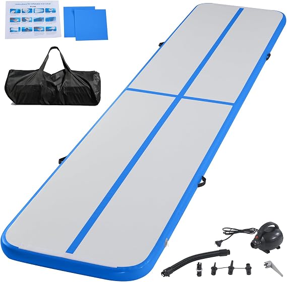 Inflatable Gymnastics Mat Tumble Track Gym Floor Mat 2M-6M Air Tumbling Training Track Thick 10cm with Electric Pump for Gymnastics Home Kids Tumble Training Yoga Water Pilates