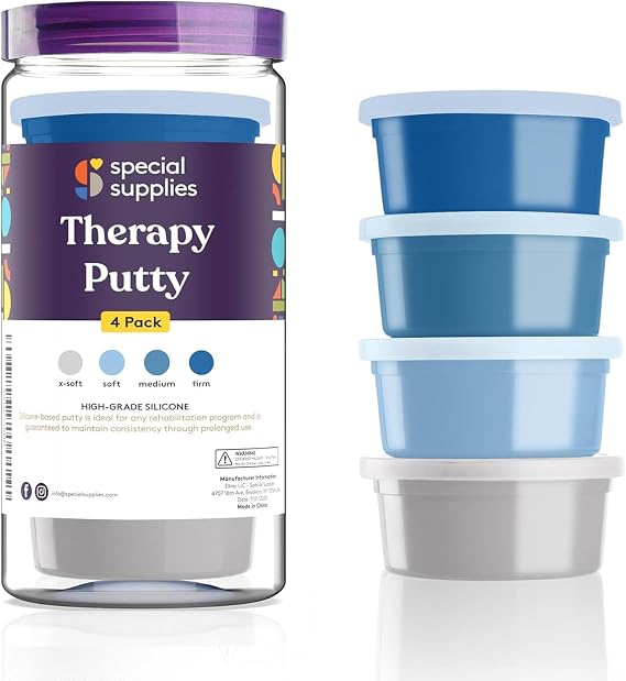 Special Supplies Therapy Putty for Kids and Adults - Resistive Hand Exercise Stress Relief Therapy Putty Kit, Set of 4 Strengths, Three Ounces of Each Putty