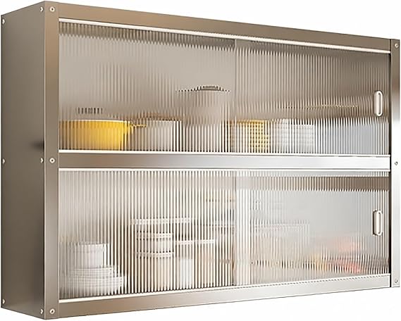 Kitchen Wall Mounted Cabinet with Sliding Doors, Easy to Clean Stainless Steel Kitchen Cabinet, Wall Unit for Kitchen, Bathroom, Bedroom, Garage, Laundry Room(90 x 35 x 70cm)