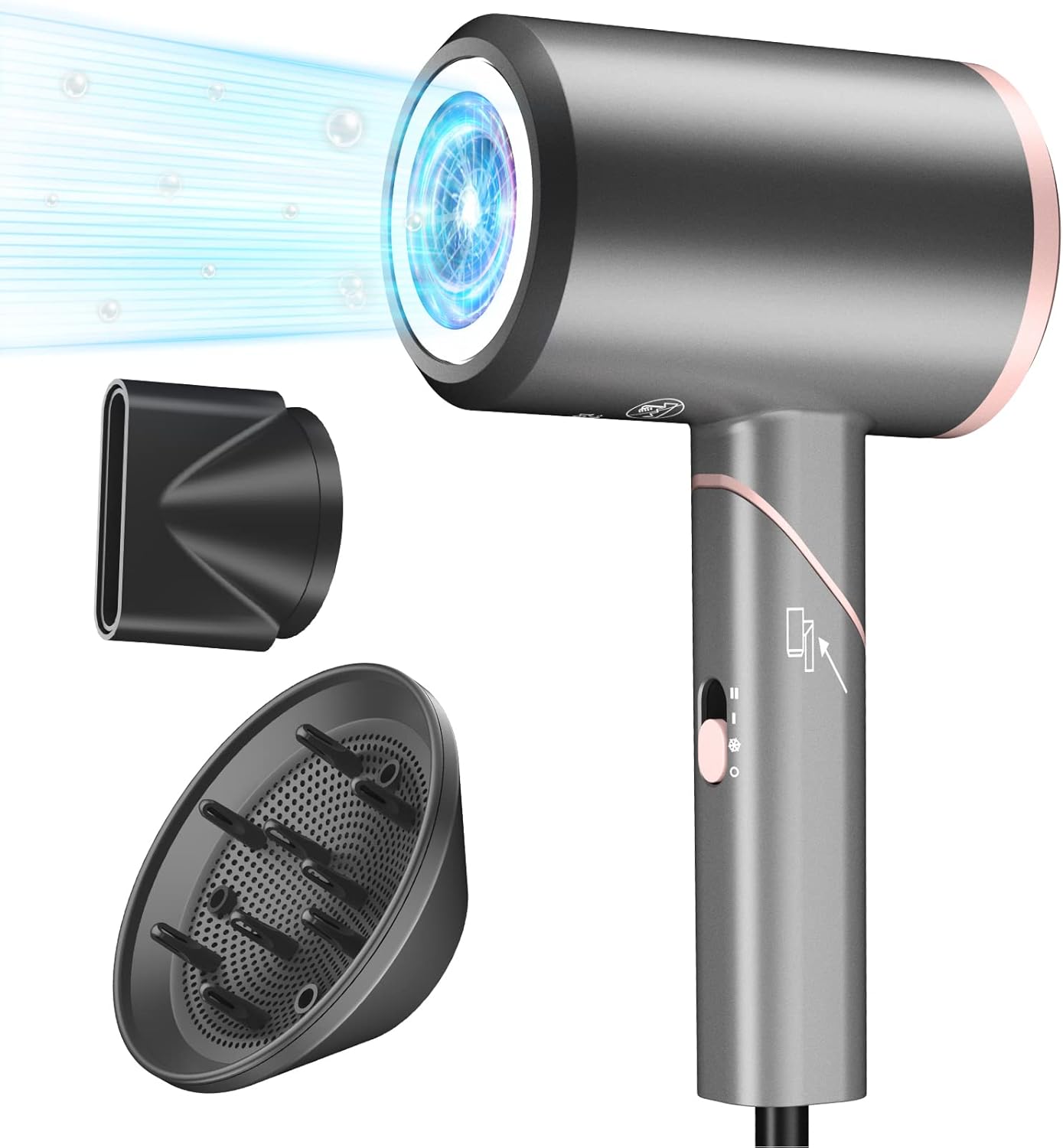 Hair Dryer, 1800W Blow Dryer, Ionic Hair Dryer with Diffuser, Foldable Handle Travel Hair Dryer, Constant Temperature Hair Care Without Damaging Hair
