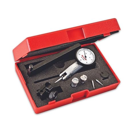 Starrett Dial Test Indicator, 1-1/4" Dia, .030" Range, .0001" Graduation | With Accessories And Case, Dovetail Mount, White Dial Face, 0-15-0 Reading, Satin Chrome Finish, 3809AC
