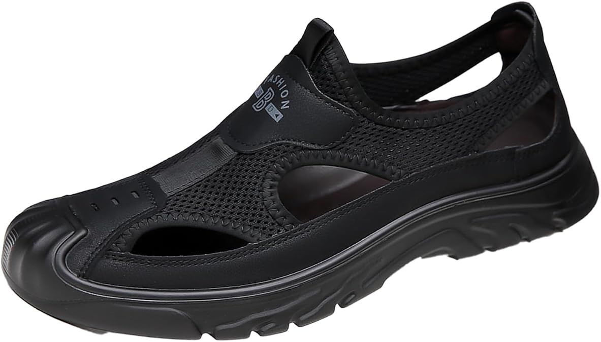 Men'S Casual Closed-Toe Hollow Out Beach Sandals,Breathable Mesh Slip-On Hiking Wading Sandals,For Outdoor Athletic Summer Lightweight Walking Shoes