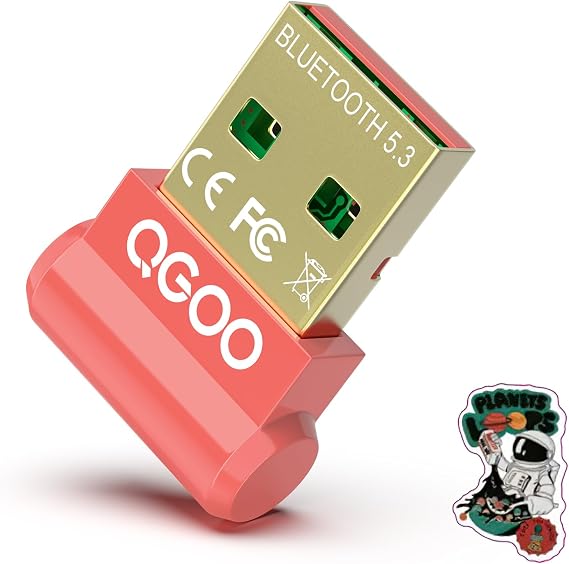 USB Bluetooth Adapter for PC - QGOO Bluetooth Dongle 5.3 EDR, Wireless Receiver for Desktop Computer Laptop Windows 8.1/10/11(red-042)