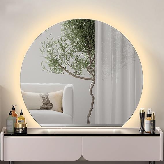 Large Half Moon LED Mirror For Bathroom, Anti-fog Frameless Vanity Mirror With Touch Switch, Irregular Backlit Lighted Wall Mirror, With 3-Color Dimmable(50x42cm/19.7x16.5in)