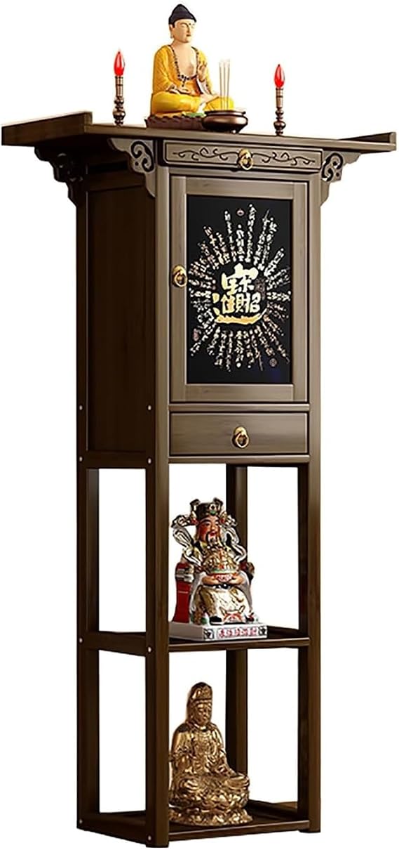 Portable Bamboo Shrine Cabinet with Storage Drawer Meditation Altar Table for Small Spaces Home Use(Brown,46in/117cm)