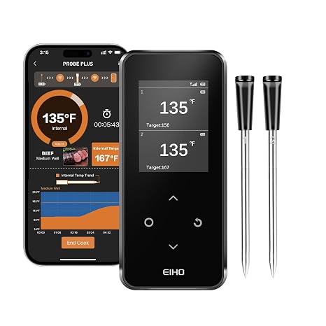 Wireless Bluetooth Meat Thermometer, 2 Ultra-Thin Probes, Smart Base, 600FT