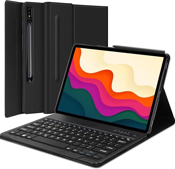 Keyboard Case for Samsung Galaxy Tab S10+ Plus/S9 FE+ Plus/ S9+ Plus/S8+ Plus/S7 FE/S7+ Plus 12.4inch, Magnetic Detachable Wireless Tablet Keyboard & Slim PU Leather Folio Cover with S Pen Holder