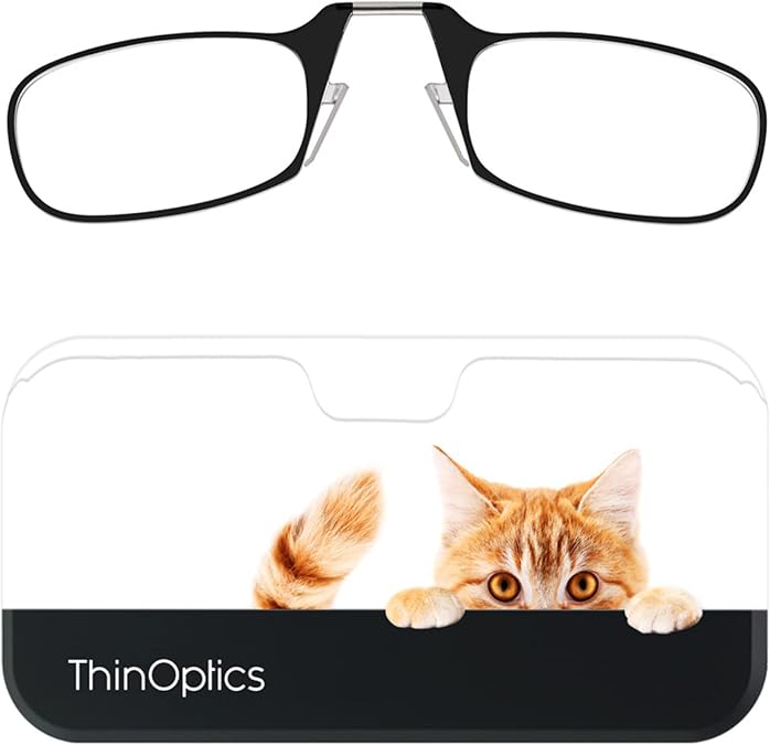 ThinOptics Pod Reading Glasses - Slim Armless Pocket Readers - Peekaboo Cat, 2.5x