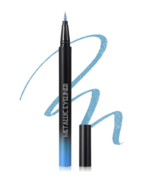 Glitter Light Blue Liquid Eyeliner, Metallic Shimmer Eyeliner Waterproof | Diamond Sparkle Eye Liner Pencils, Long-Lasting Smudge-Proof, Ultra-Fine Tip, Quick-Drying Colored Makeup Pen for Women-03