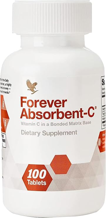 Forever Living - Absorbent-C, Orange and Honey Flavor, Vitamin C Supplement with Oat Bran, Immune Support, Skin Health, 1 Bottle (100 Tablets)