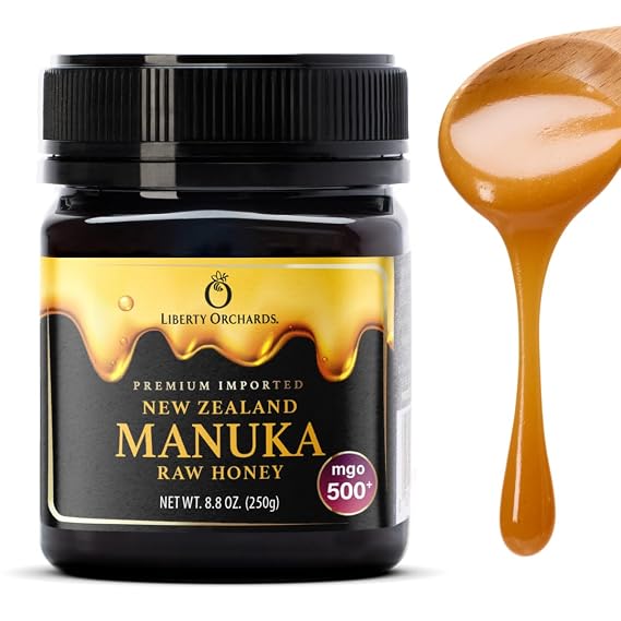 LIBERTY ORCHARDS Premium New Zealand Manuka Honey 250g - Pure Organic Raw Honey for Natural Sweetening & Gourmet Use - Manuka Honey with Authentic Flavor & Nutritional Benefits - MGO 500+