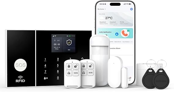 LWOHSI Home Alarm System,GSM/WiFi Professional Home Security Systems with Door/Window Sensors,Motion Sensors,Loud Siren,Phone App Instant Alerts,LCD Display Screen,Work with Alexa and Google