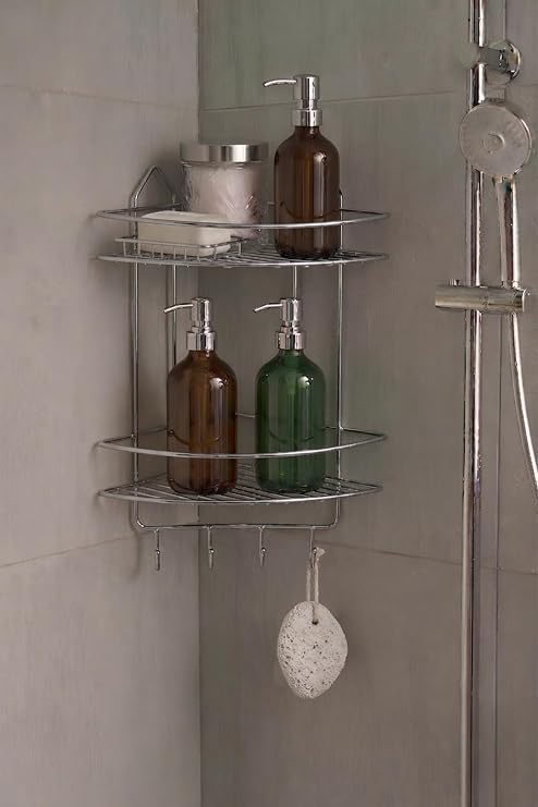 Sas Haus Krom Yapışkanlı Banyo Köşeliği Düzenleyici, Şampuanlık, Duş Rafı 2 Katlı Ek-02