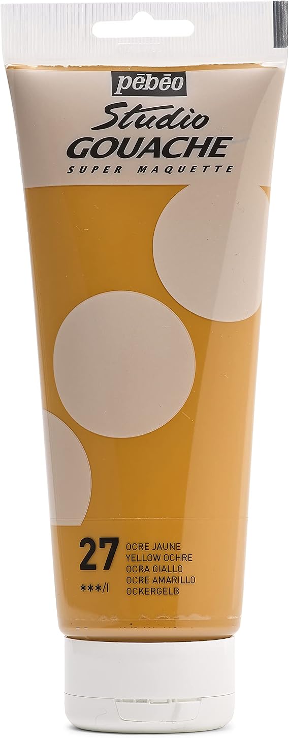 Pebeo Studio Gouache Fluid Paint - 220 ml, Yellow Ochre, Velvet Matte Formula, for Acrylic Painting and Illustration, Arts and Crafts Supplies