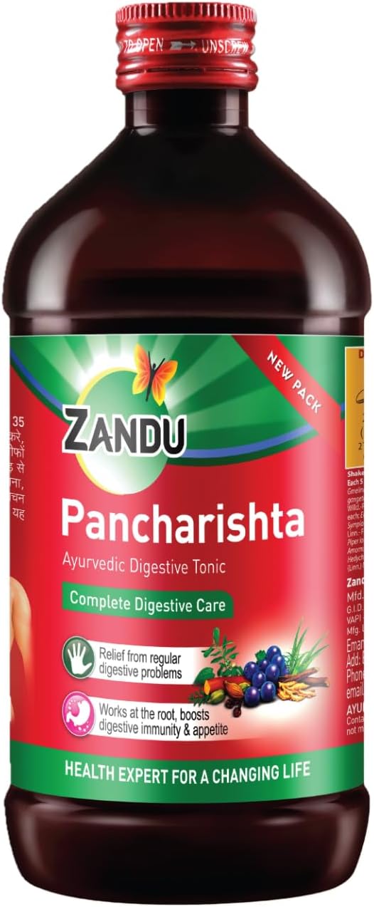 Zandu Pure Pancharishta Tonic | Made from 32 Ayurvedic Herbs | Builds Digestive Immunity | Regulates Bowel Movement | Provides Strength & Energy | 15.22 Fl Oz/450ml